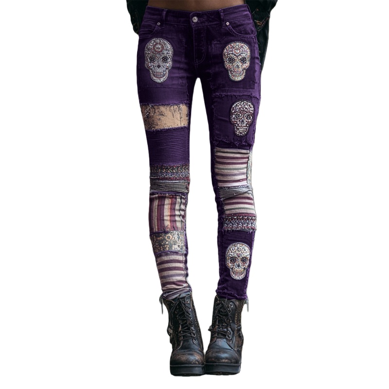 Retro Floral Print Jeans High Waist Slim Imitation Jeans Elegant Casual Trousers